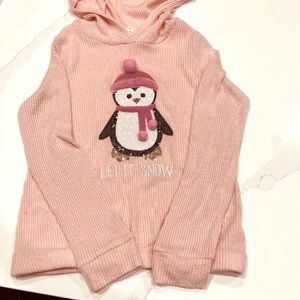 bTween super soft pink knit lightweight penguin hoodie. Kids size 10